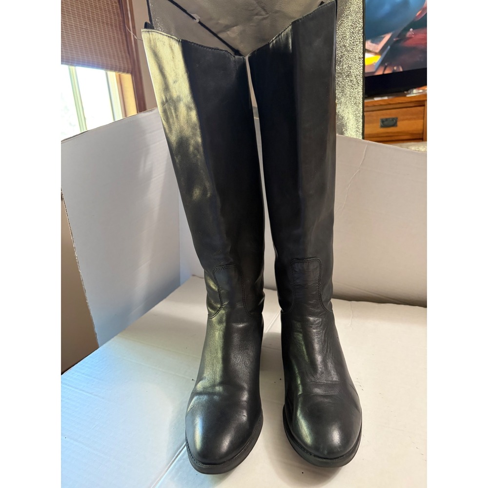 Sam Edelman Penny Black Leather Riding Boots Back Zip Equestrian Women Size 8.5